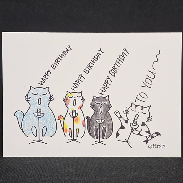 Birthday Card-4 cats Singing Happy Birthday